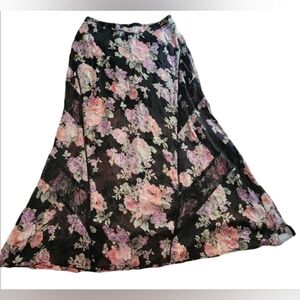 Astr The Label Floral Sheer Black and Pink Women's Skirt, Size Large